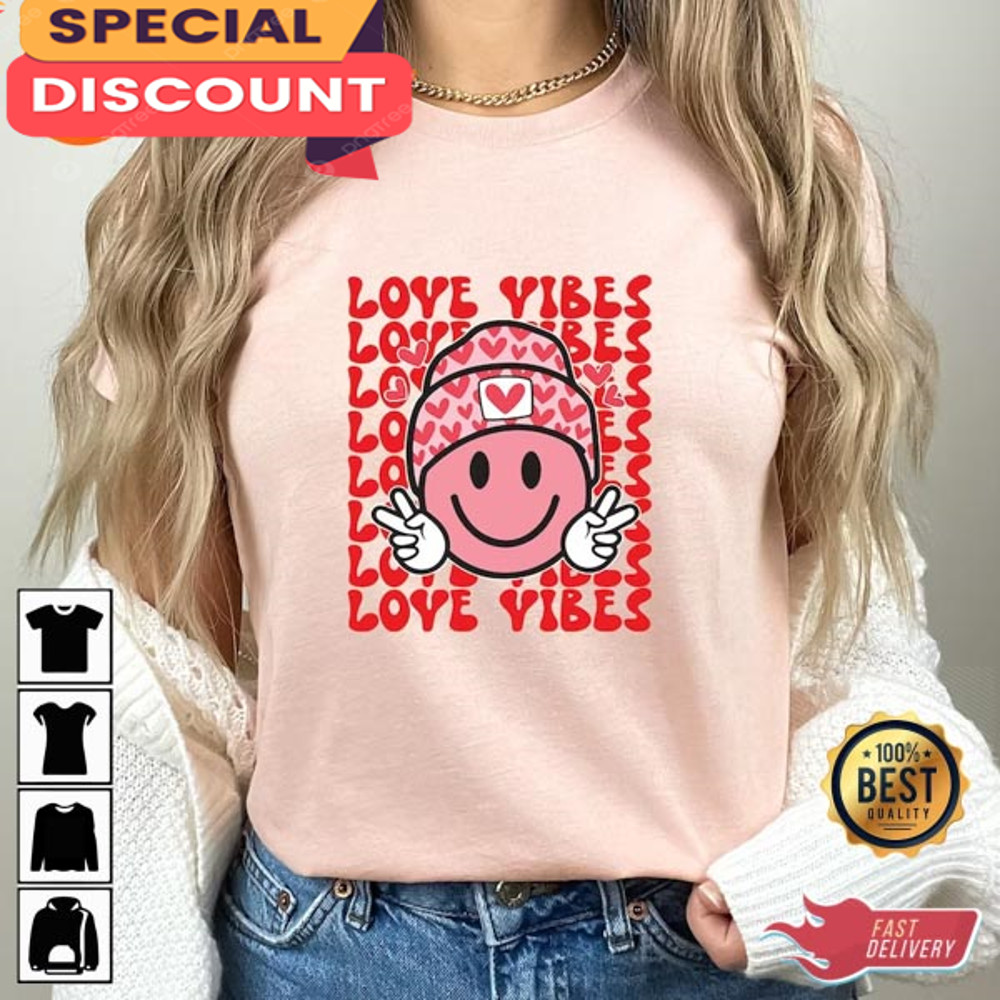 Love Vibes Smile face Valentines love Retro Valentines Shirt.jpg