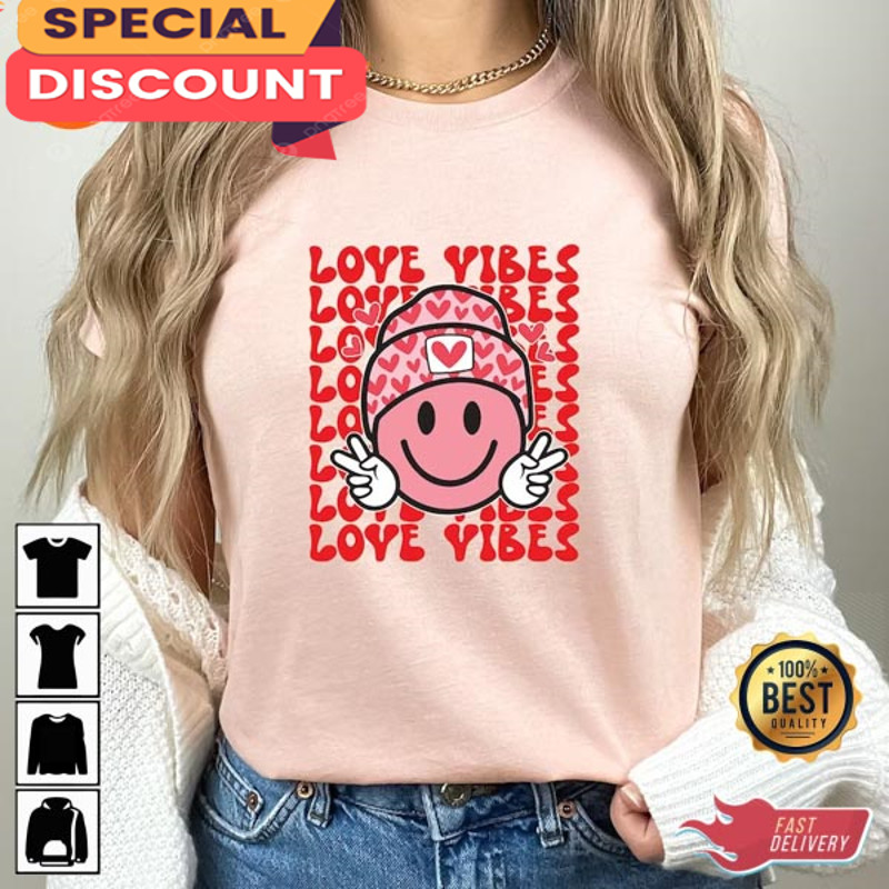 Love Vibes Smile face Valentines love Retro Valentines Shirt.jpg
