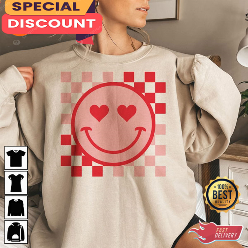 Retro Groovy Valentines Day Smiling Face Heart Unisex Shirt.jpg