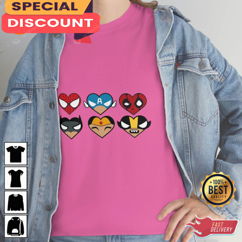 Superheroes Valentines Day Cute DC Marvel Unisex T-shirt.jpg