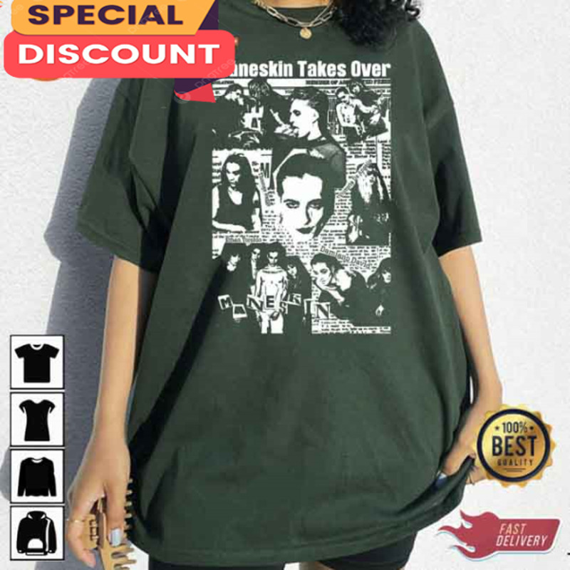 Maneskin Band Newspaper Designed Tee Shirt For Fans.jpg