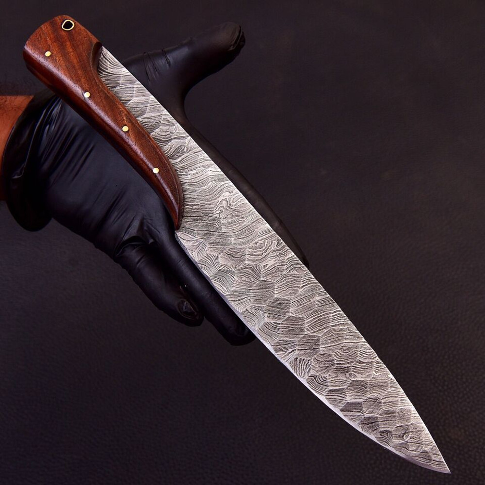 Handmade Damascus Steel Twisted Pattern Hammer Textured Hunting Knife