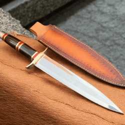 hand-forged 14 inch d2 steel bowie knife | horn handle & brass guard | full tang hunting knife | husband gift