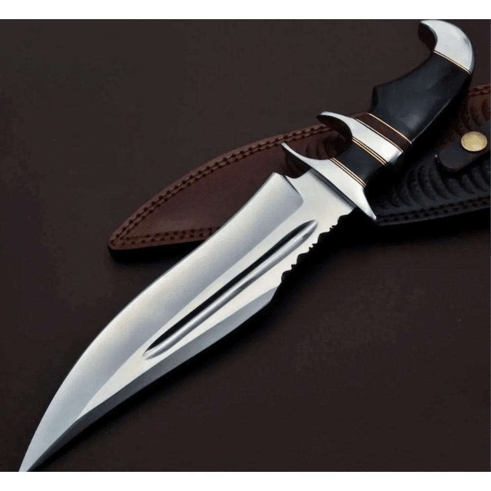 Premium Bowie Hunting Knife Buffalo Horn Handle 1095 Steel Blade 1