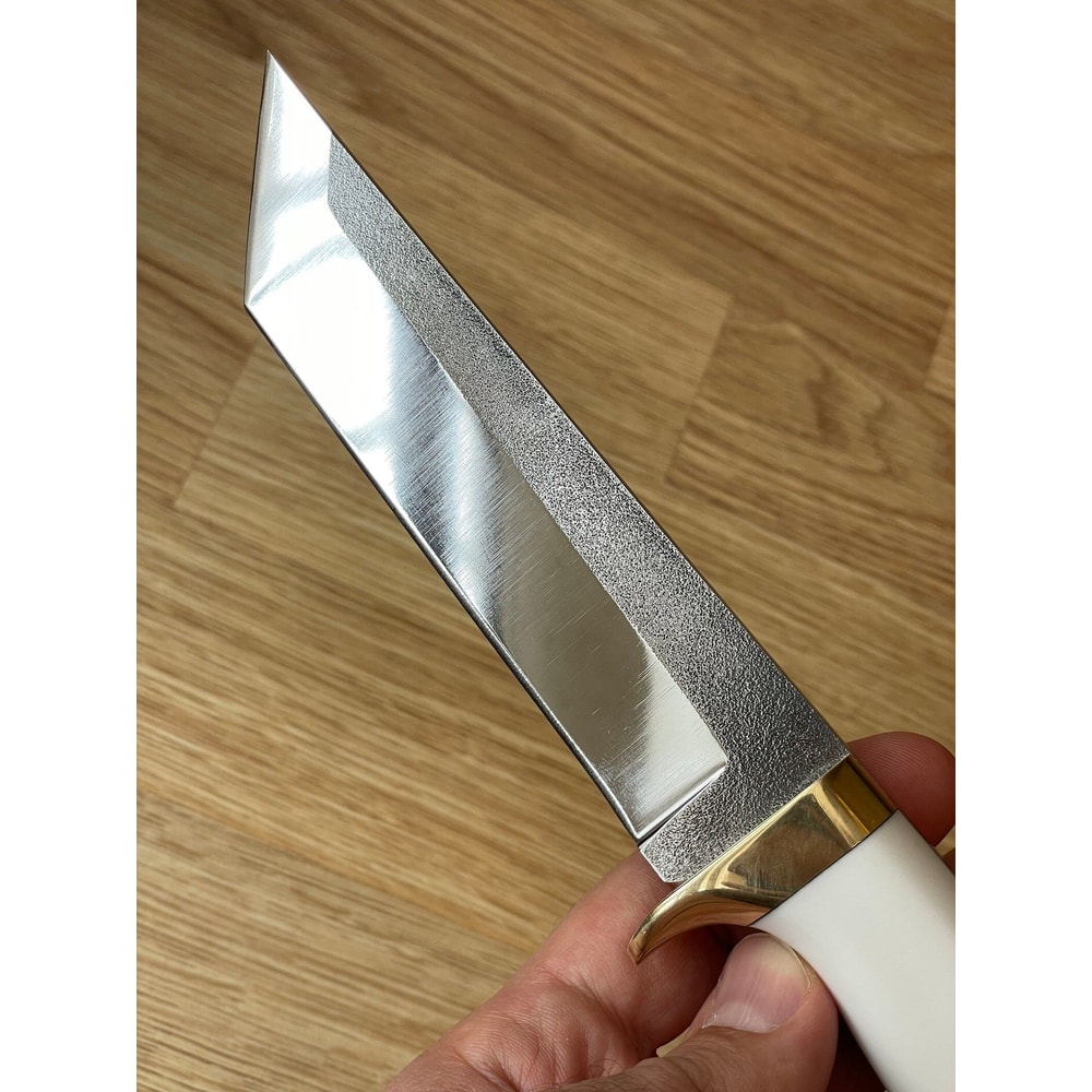 Survival Hunting Knife With White Corian Handle Leather Sheath 7