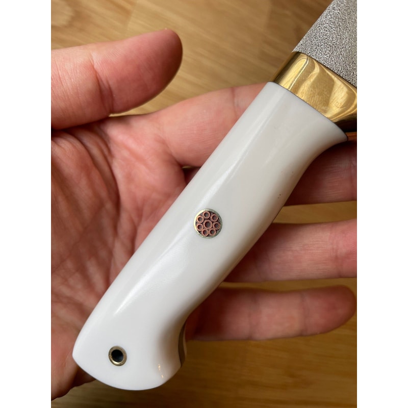Survival Hunting Knife With White Corian Handle Leather Sheath 8