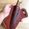 Camping Hunting Knife With Glossy Chestnut Wood Grip Leather Sheath 0