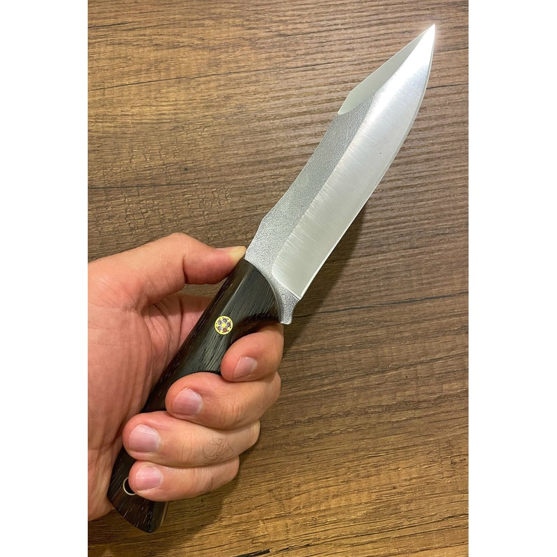 Survival Hunting Knife With Ebony Wood Grip Leather Sheath 4