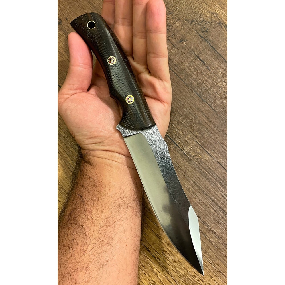 Survival Hunting Knife With Ebony Wood Grip Leather Sheath 5