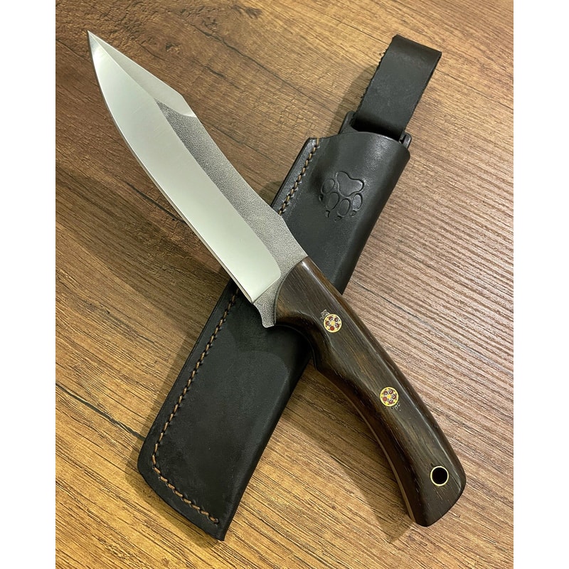 Survival Hunting Knife With Ebony Wood Grip Leather Sheath 7