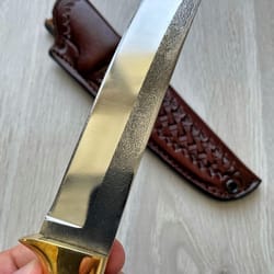 survival hunting knife with cocobolo wood grip & leather sheath