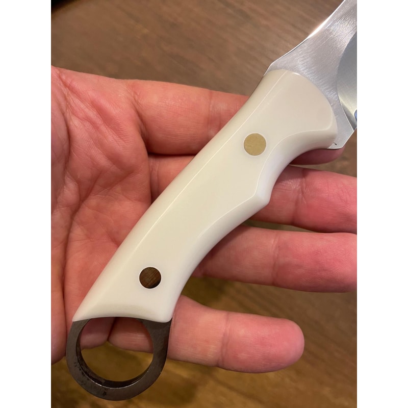 Premium Fixed Blade Outdoor Knife With 1075 Carbon Steel White Corian Grip 4