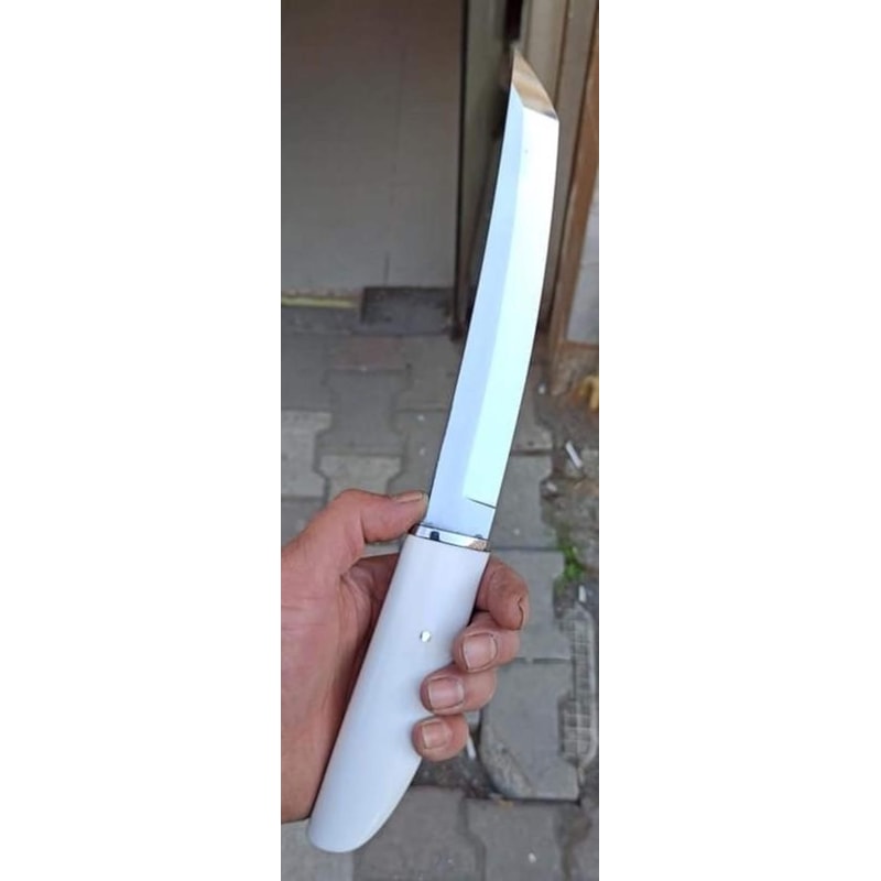 Premium Camping Survival Knife With 1075 Steel White Corian Handle 1
