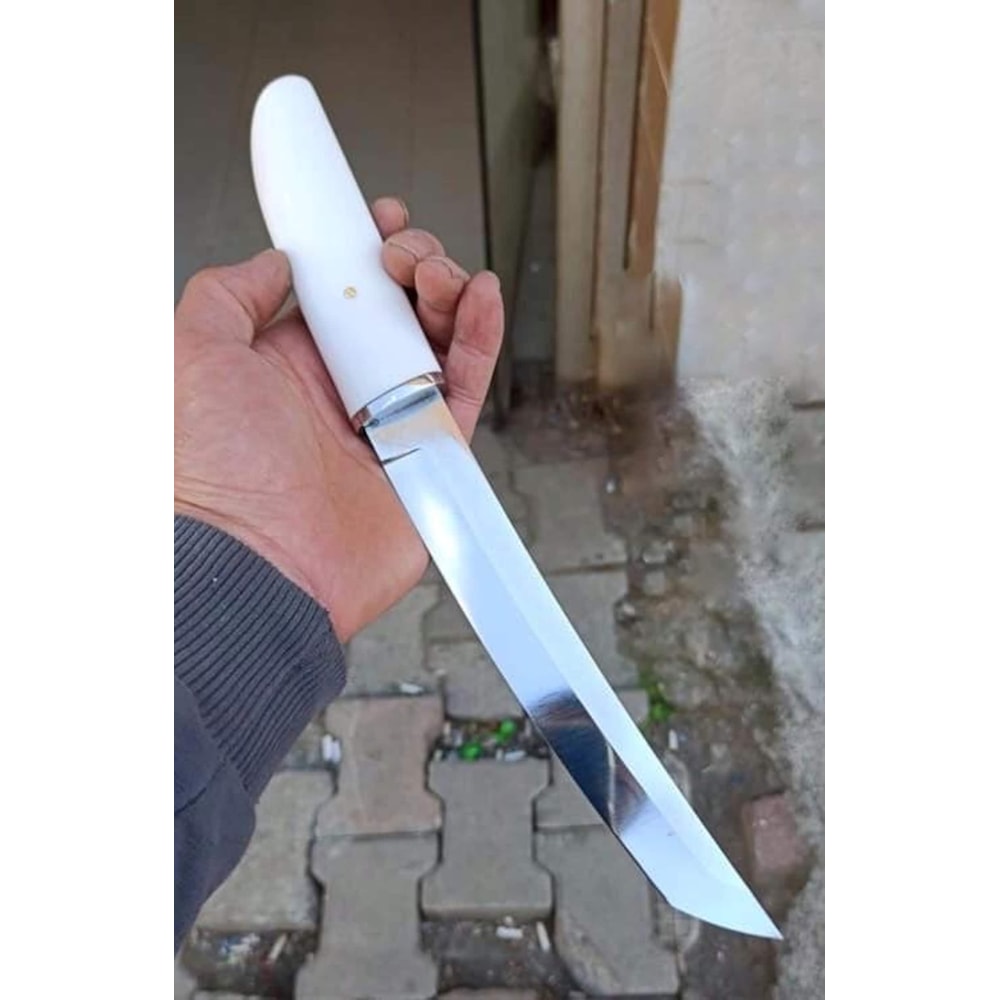 Premium Camping Survival Knife With 1075 Steel White Corian Handle 3