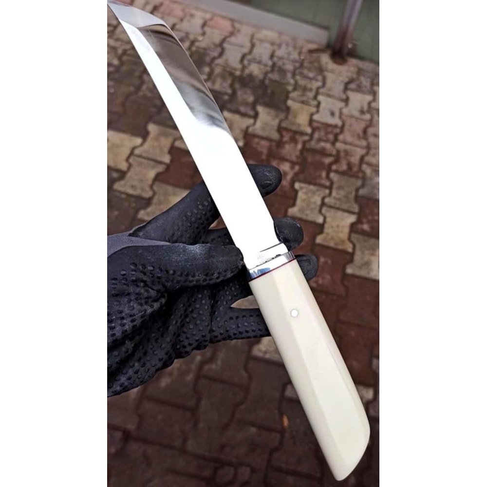 Premium Camping Survival Knife With 1075 Steel White Corian Handle 5