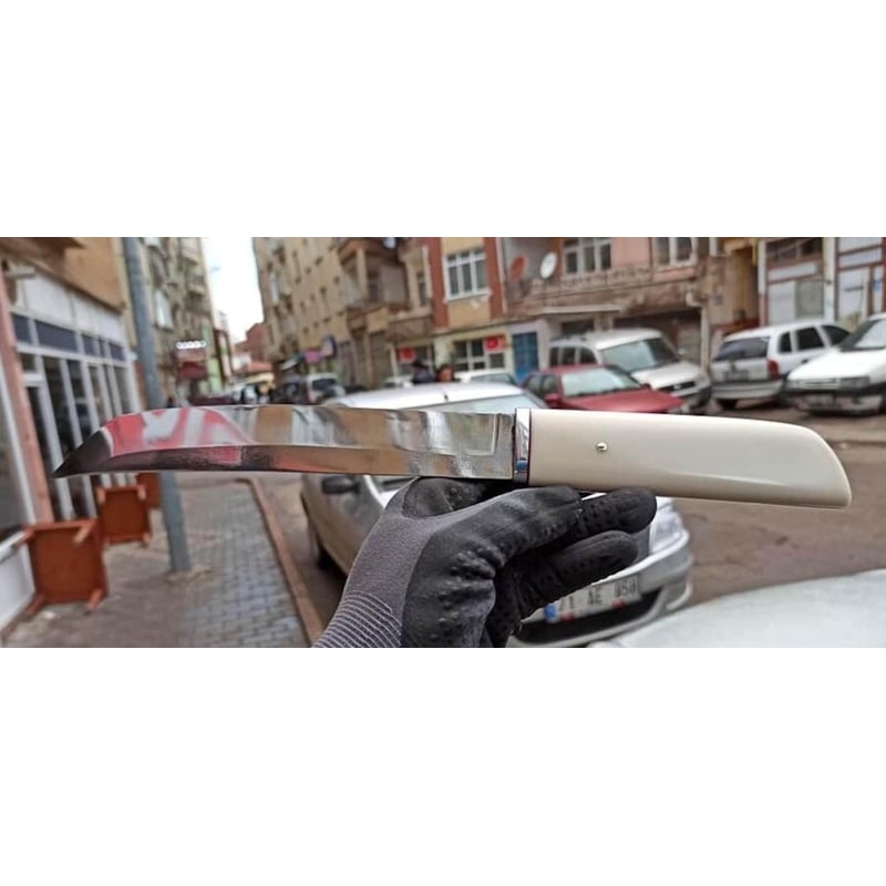 Premium Camping Survival Knife With 1075 Steel White Corian Handle 6