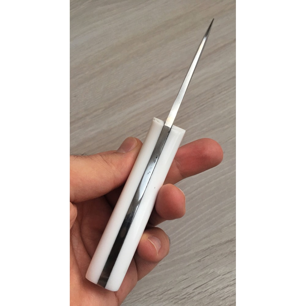 Compact EDC Hunting Knife With White Corian Handle Leather Sheath 3