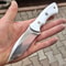Compact EDC Hunting Knife With White Corian Handle Leather Sheath 8