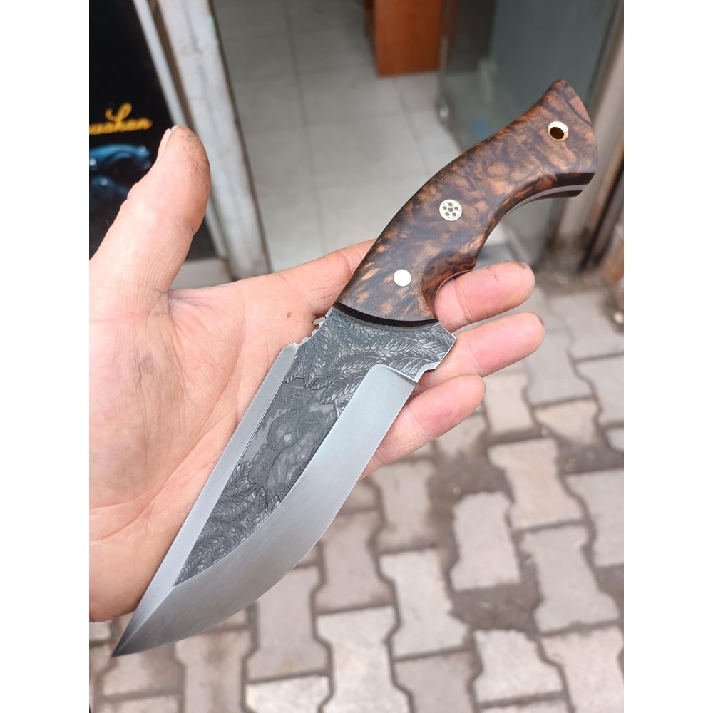 Premium Full Tang Outdoor Knife With 1075 Steel Walnut Wood Handle 4