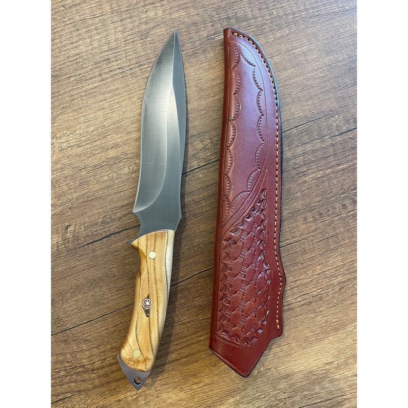 Heavy Duty Camping Hunting Knife With Silverberry Wood Grip Leather Sheath 0