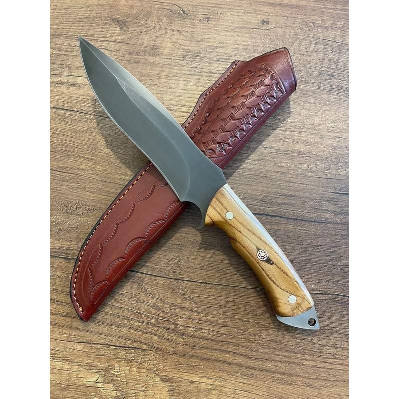 Heavy Duty Camping Hunting Knife With Silverberry Wood Grip Leather Sheath 4