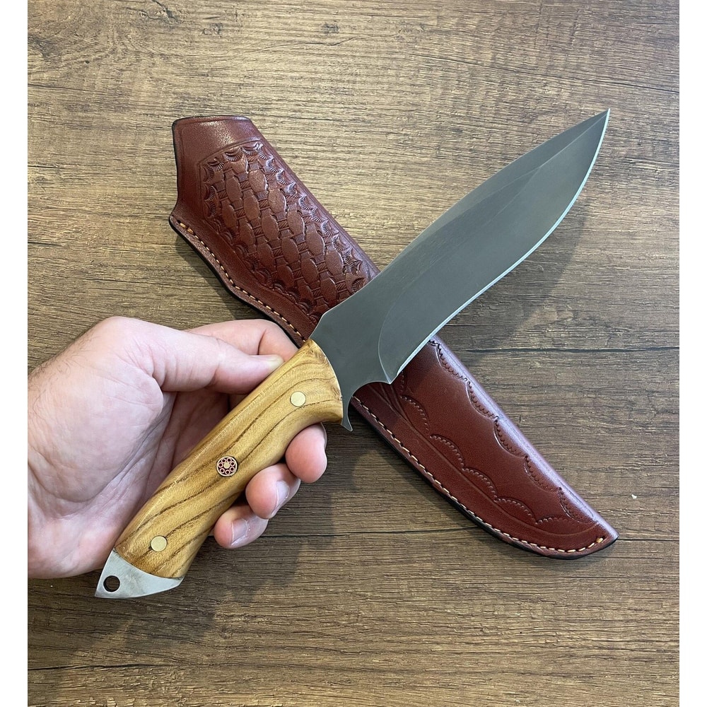 Heavy Duty Camping Hunting Knife With Silverberry Wood Grip Leather Sheath 9
