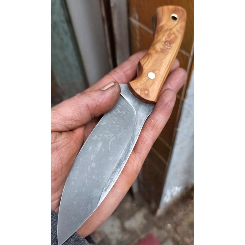 Premium Outdoor Knife With 1075 Steel Silverberry Wood Full Tang Handle 0