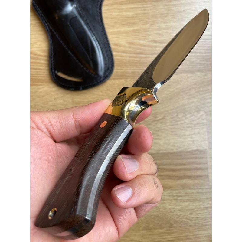 Full Tang Outdoor Knife With Ebony Wood Grip Wolf Engraved Steel Blade 3