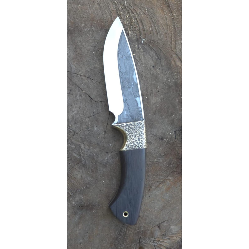 Outdoor Survival Knife With Ebony Wood Grip Eagle Engraved Steel Blade 2