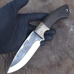outdoor survival knife with ebony wood grip & eagle engraved steel blade