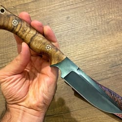 premium full tang camping knife with darkened 1075 steel blade & chestnut grip