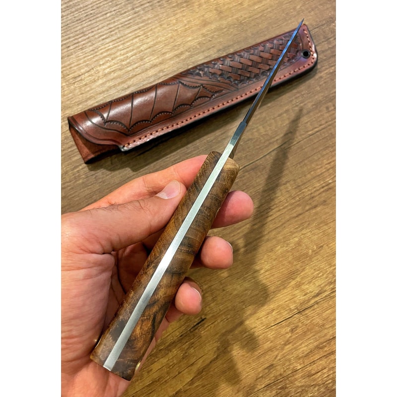 Premium Full Tang Camping Knife With Darkened 1075 Steel Blade Chestnut Grip 1