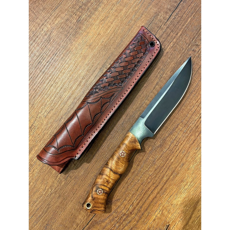 Premium Full Tang Camping Knife With Darkened 1075 Steel Blade Chestnut Grip 2