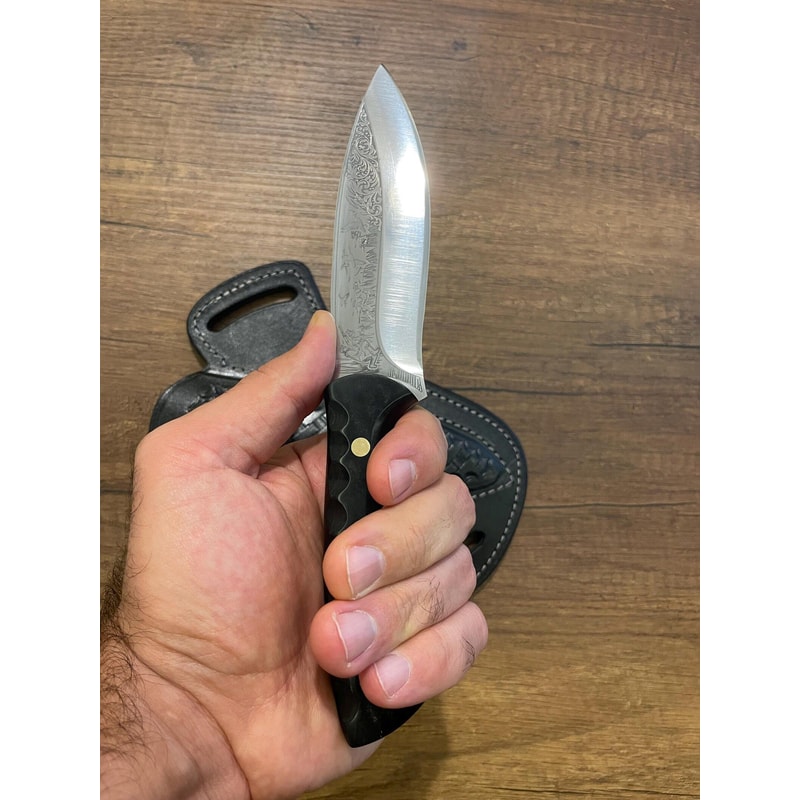Handmade 1075 Steel Hunting Knife Black Compact Handle Outdoor EDC Blade 3