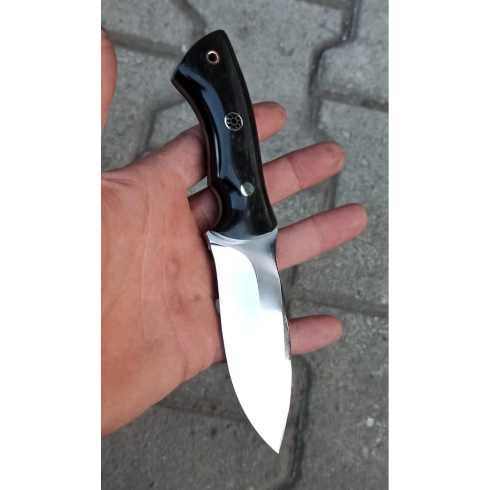 Full Tang Hunting Knife With Black Compact Grip Leather Sheath 7
