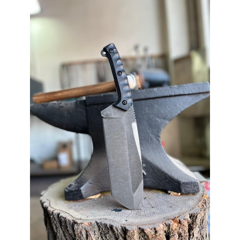 Premium Full Tang Cleaver Knife With Stonewashed Sleipner Steel Black Grip 0