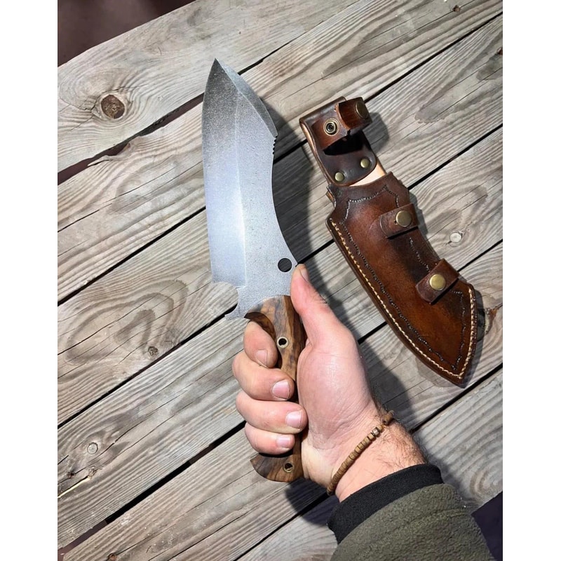 Premium Full Tang Cleaver Knife With Stonewashed Sleipner Steel Walnut Handle 4