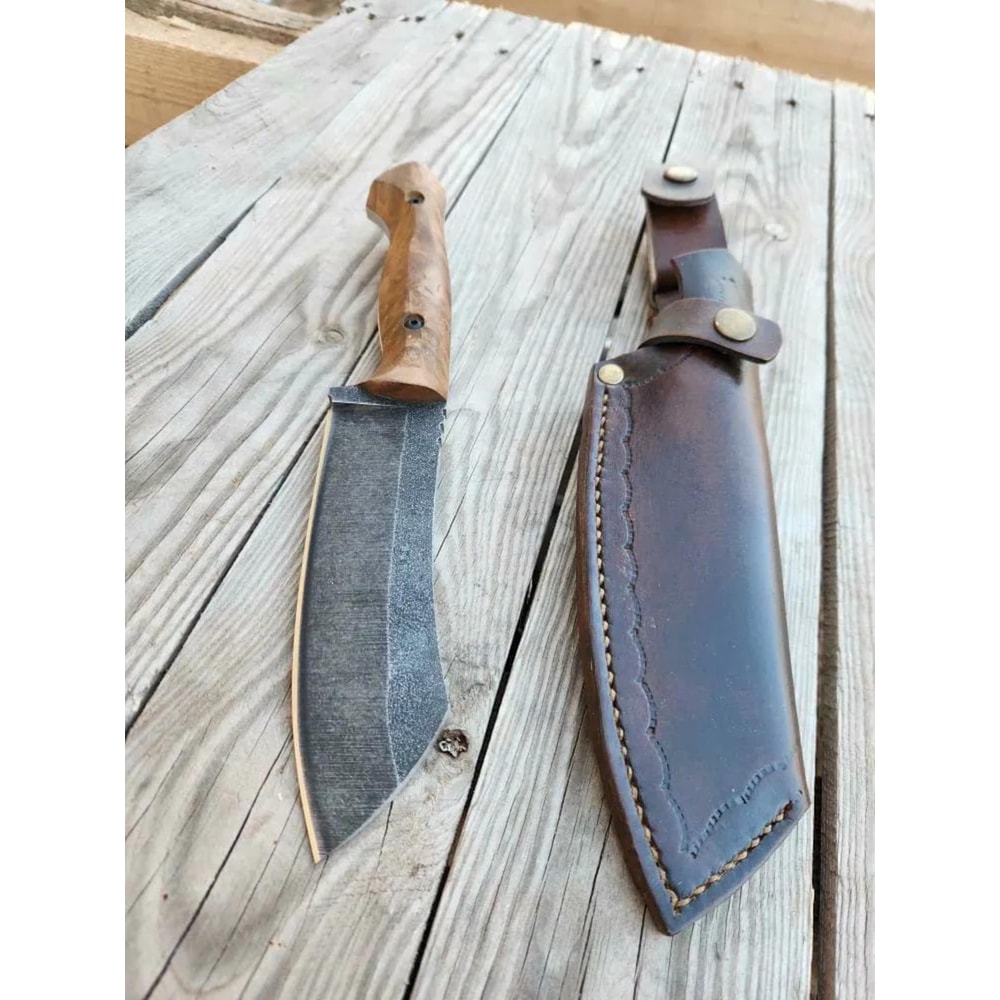 Premium Survival Cleaver Knife With Walnut Handle Stonewashed Finish 3