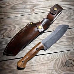 premium survival cleaver knife with walnut handle & stonewashed finish