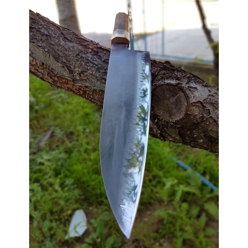 Artisan XL Kitchen Knife With Stag Horn Chestnut Handle Design 2
