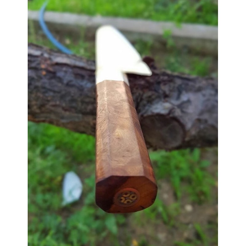 Artisan XL Kitchen Knife With Stag Horn Chestnut Handle Design 4