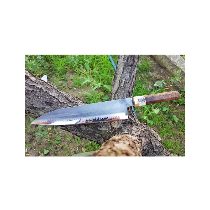 Artisan XL Kitchen Knife With Stag Horn Chestnut Handle Design 6