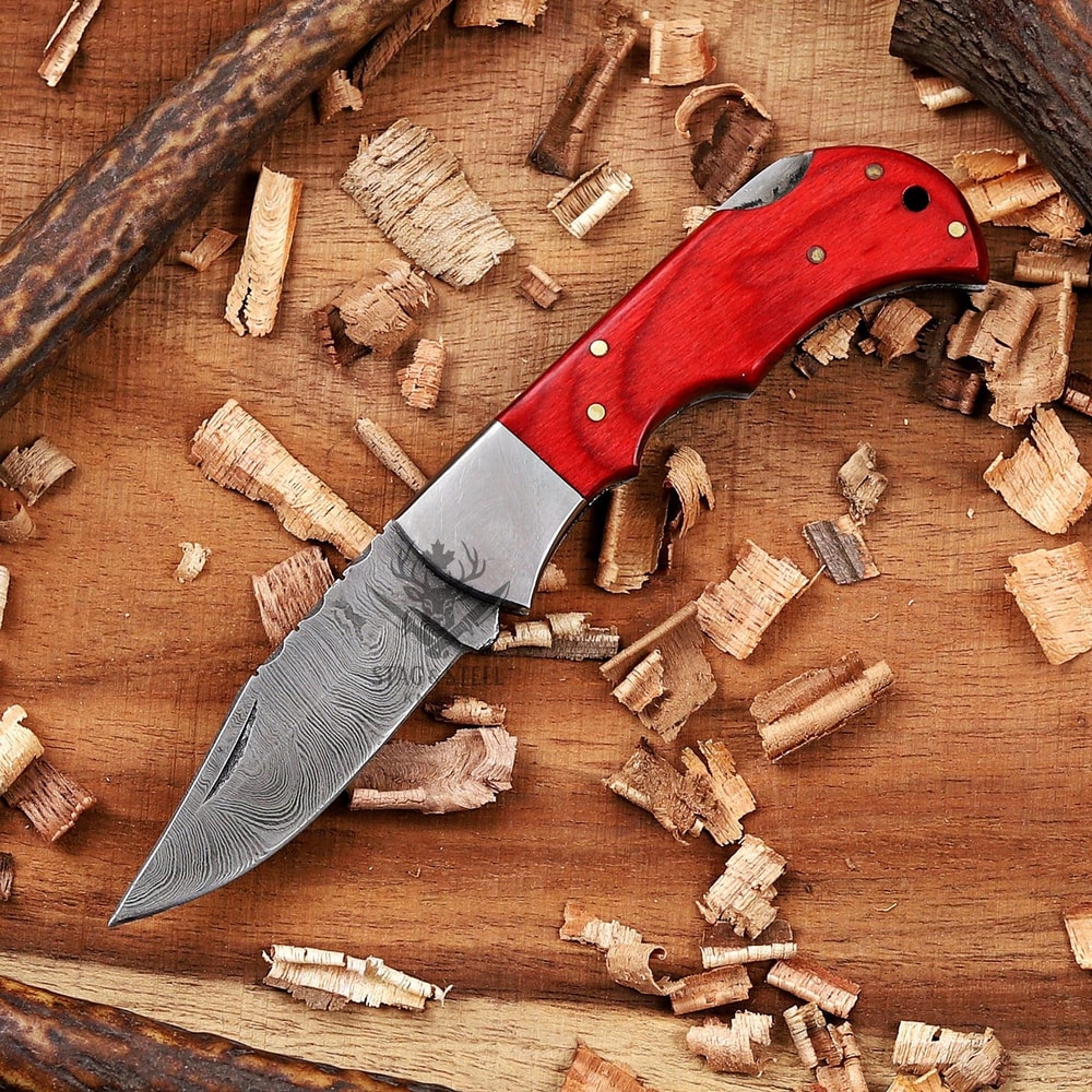 Damascus Steel Folding Knife With Pakka Handle Custom Gift Packaging 1