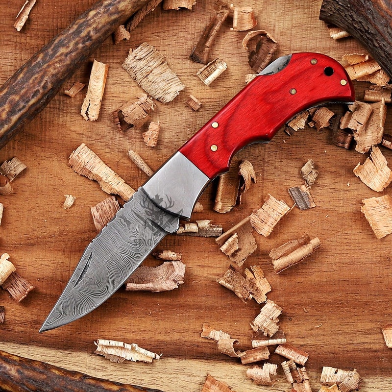Damascus Steel Folding Knife With Pakka Handle Custom Gift Packaging 1