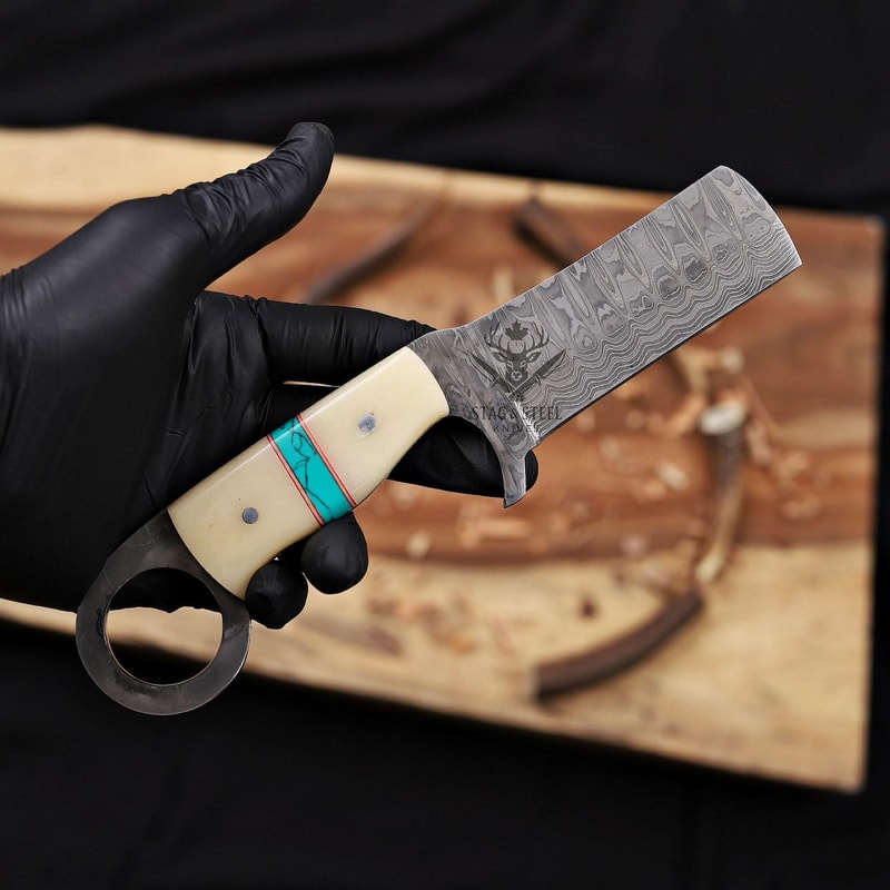 Handmade Camel Bone Damascus Bowie Knife For Hunting Survival 5