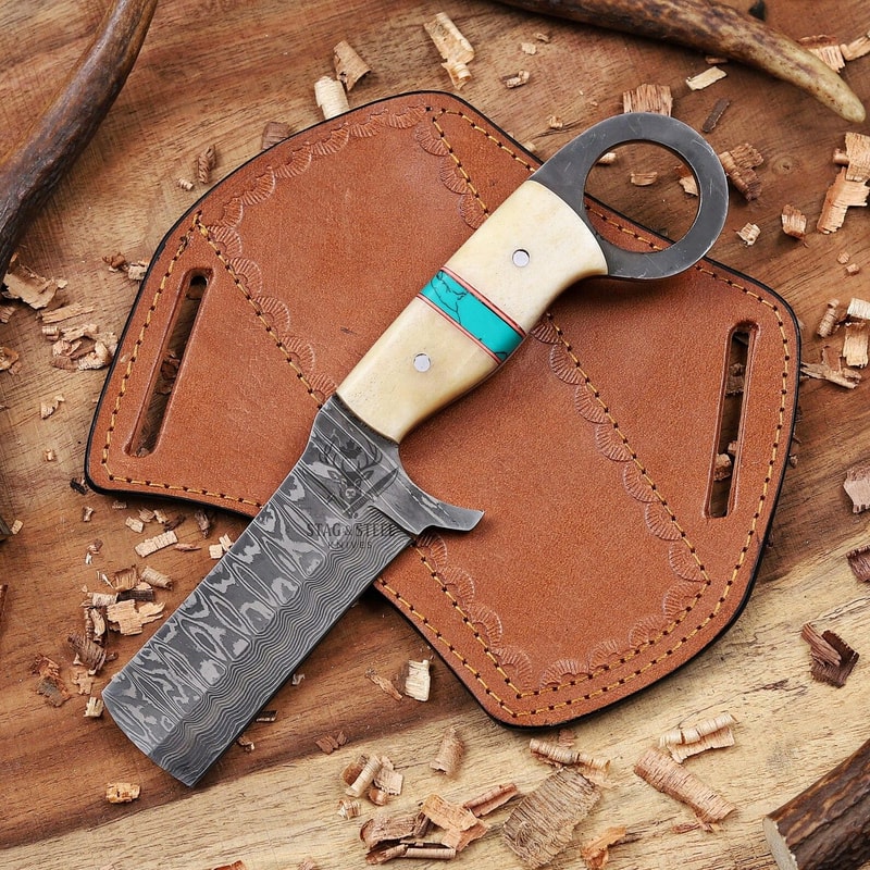 Handmade Camel Bone Damascus Bowie Knife For Hunting Survival 7
