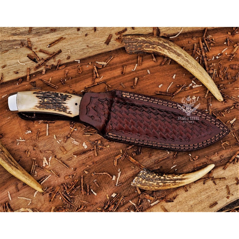Handmade D2 Steel Survival Knife With Natural Antler Handle 5