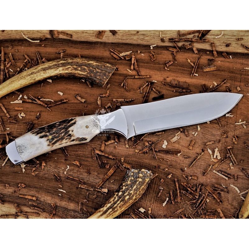 Handmade D2 Steel Survival Knife With Natural Antler Handle 6