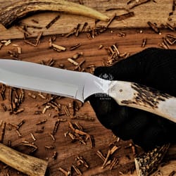 handmade d2 steel survival knife with natural antler handle