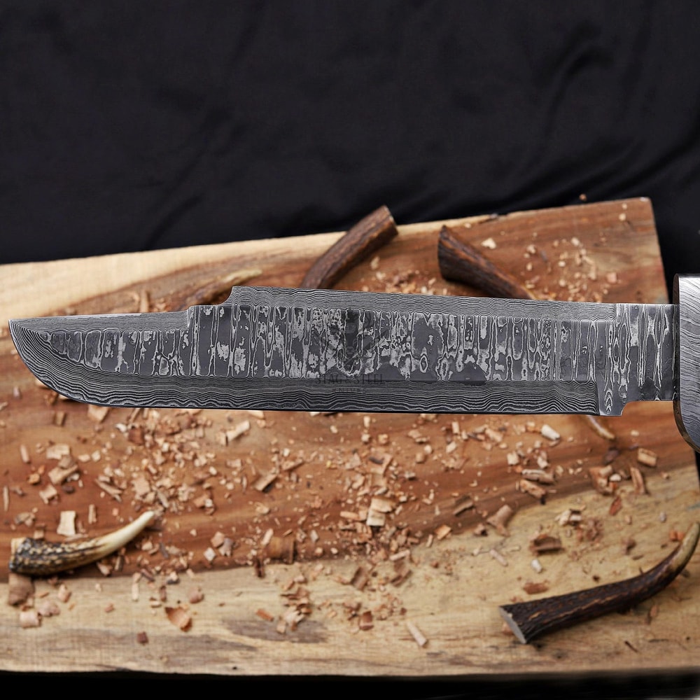 Premium Damascus Bowie Knife With Wenge Wood Handle Leather Sheath 1